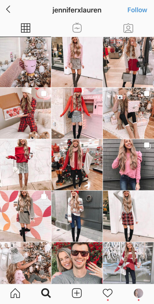 Screenshot of Instagram 9-grid with orange, red and pink