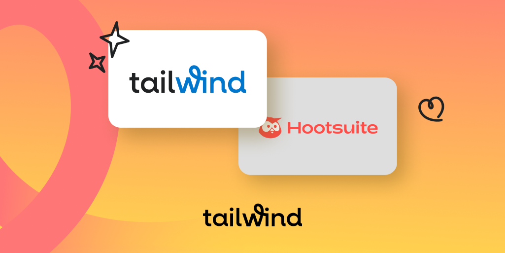 Tailwind and Hootsuite logos on an orange and yellow gradient background