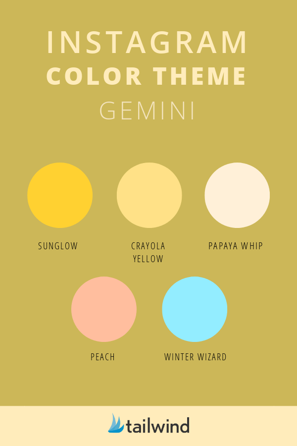 Gemini Instagram color scheme with examples of each color mentioned.